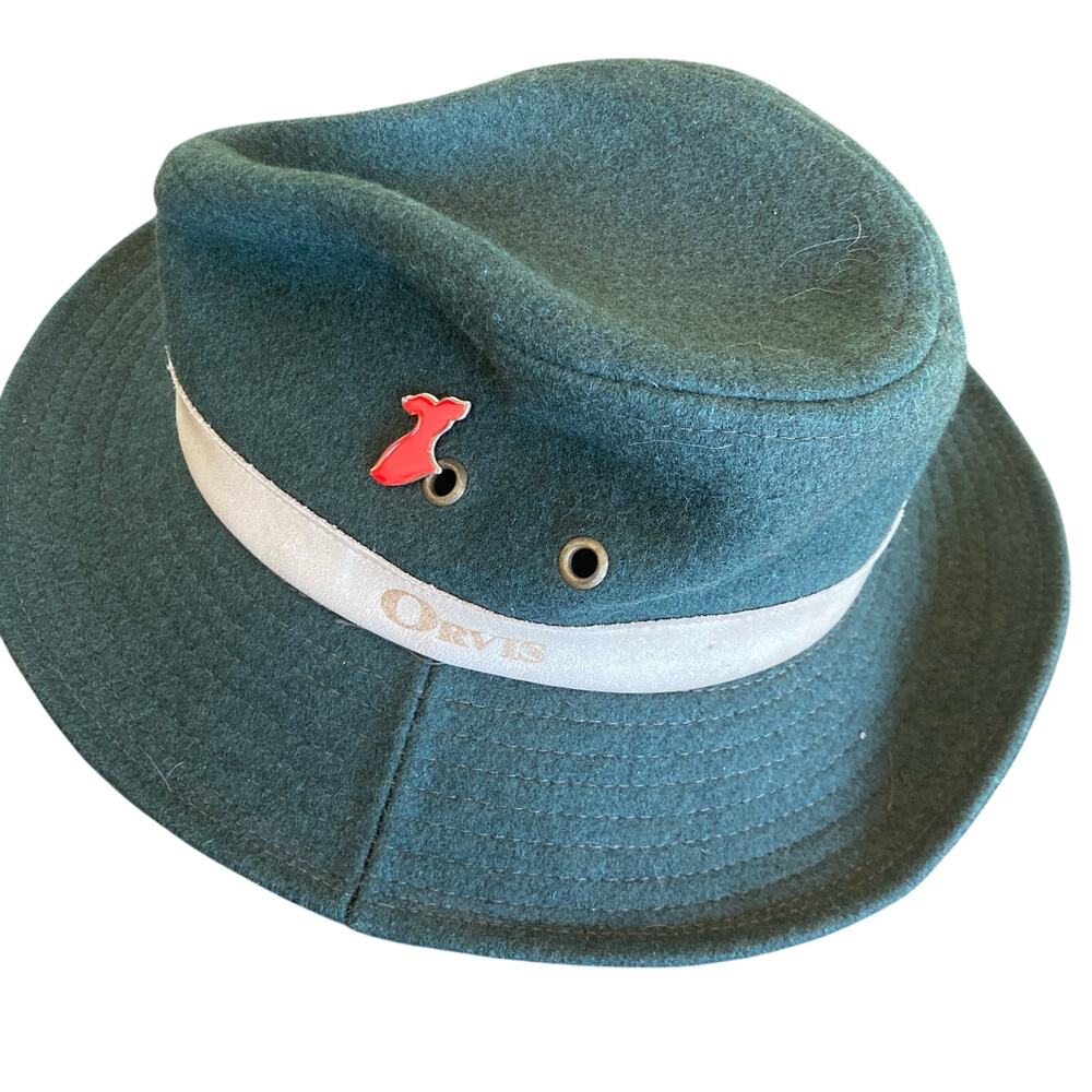 Vintage Orvis Green Felt Leather Trim Fedora Hat Kids 6 1/2 M Outdoor Fishing